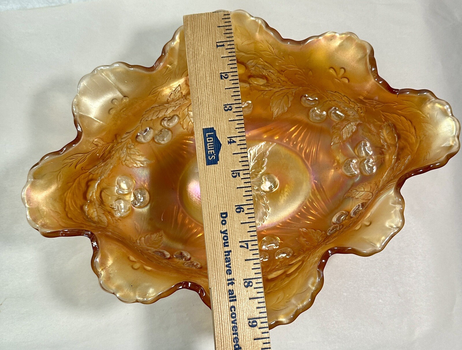 Fenton Oval Marigold Iridescent 13 x 9 Inch Carnival Glass Bowl - Immaculate - Image 7