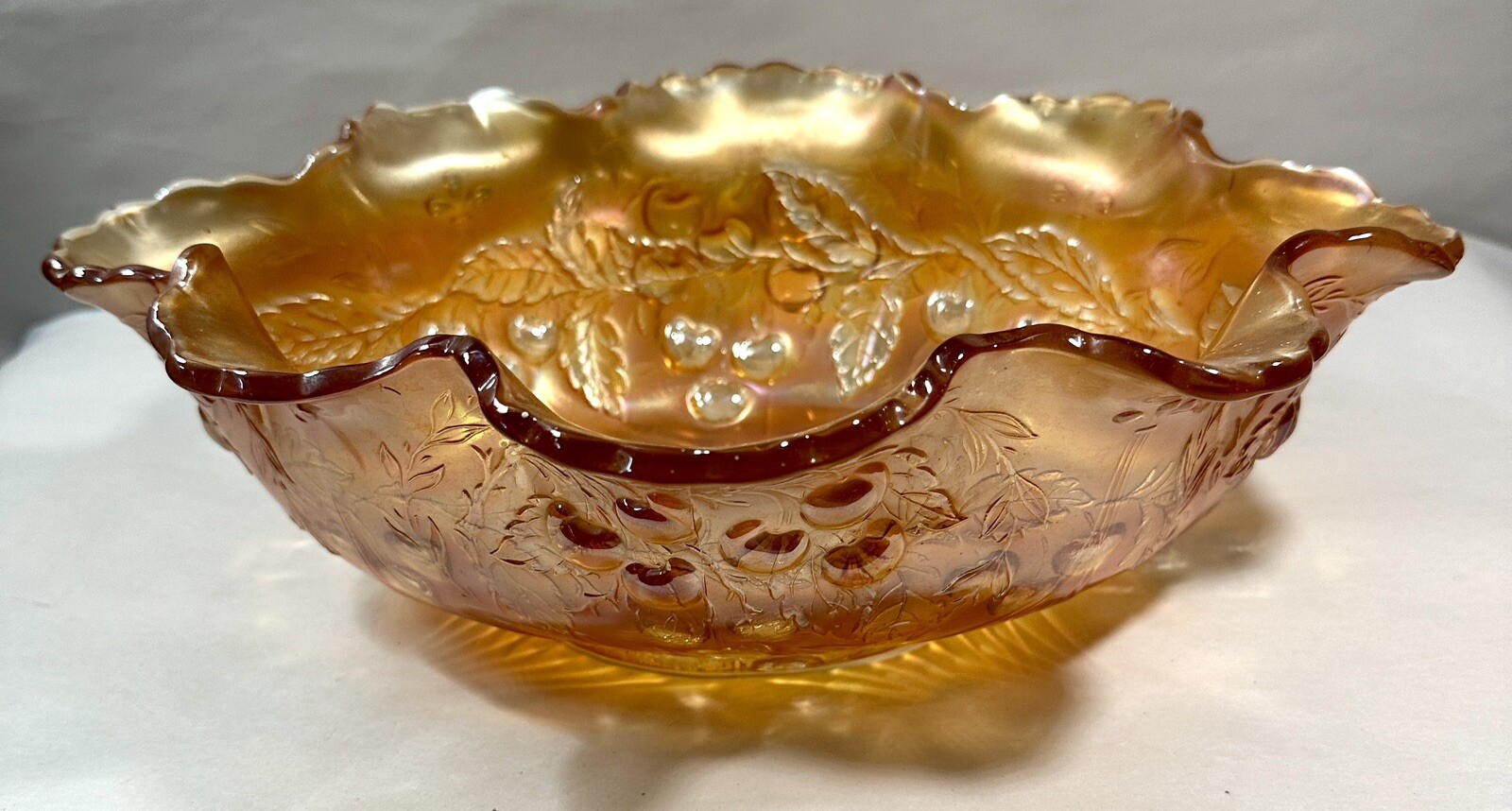 Fenton Oval Marigold Iridescent 13 x 9 Inch Carnival Glass Bowl - Immaculate