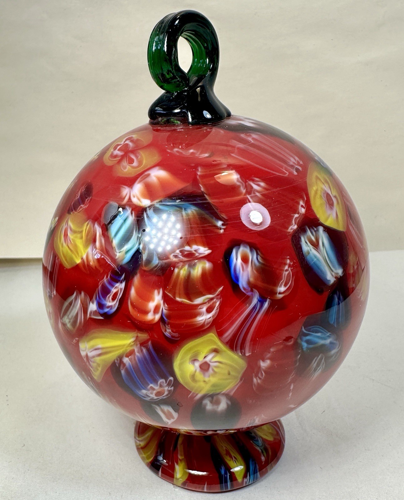 Murano Millefiori Globe Orb Footed Free Standing Hanging Witch Ball - Red Blue - Image 2