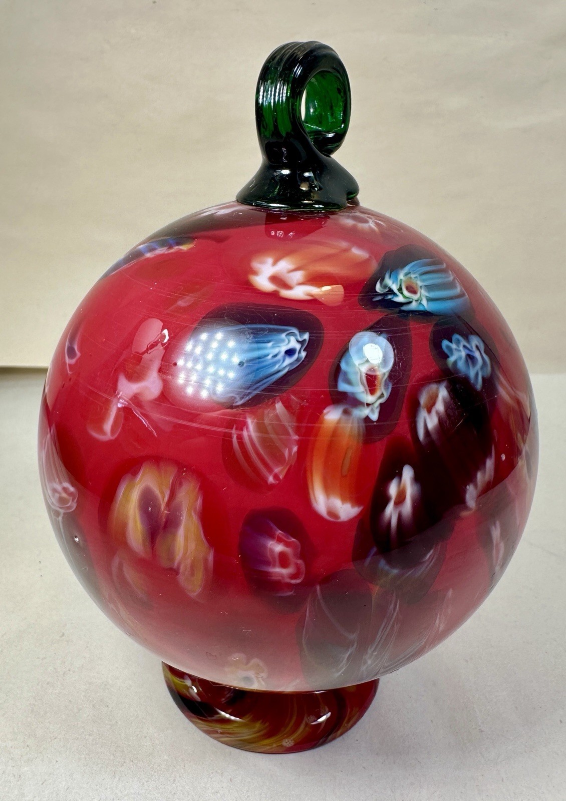 Murano Millefiori Globe Orb Footed Free Standing Hanging Witch Ball - Red Blue - Image 4