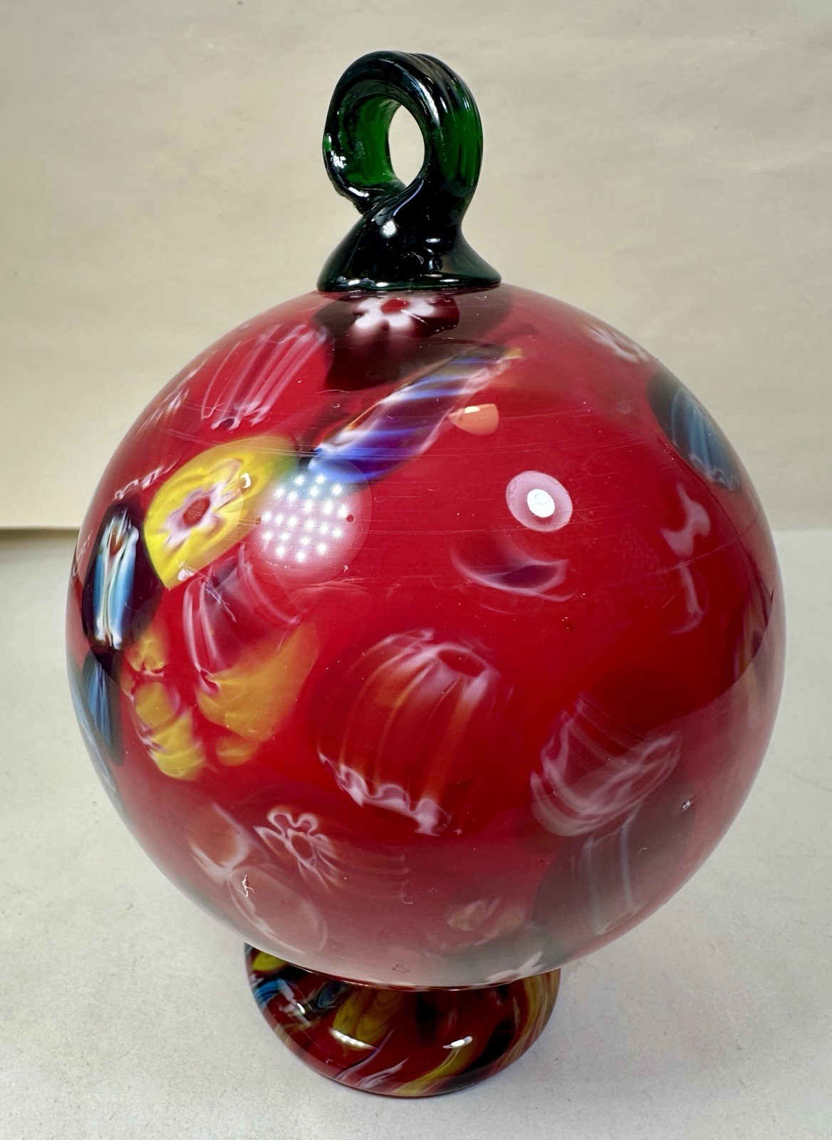 Murano Millefiori Globe Orb Footed Free Standing Hanging Witch Ball - Red Blue - Image 5