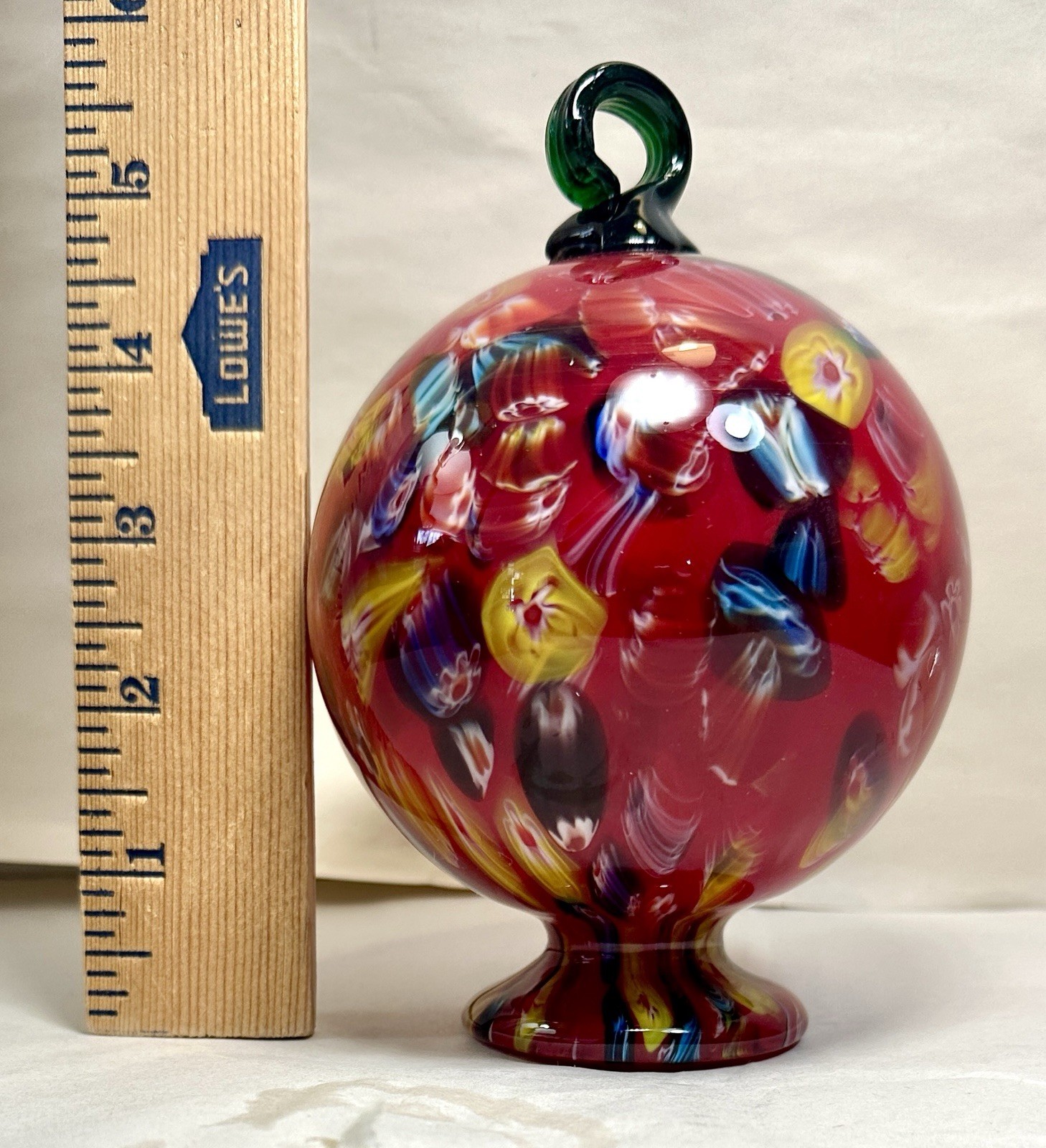 Murano Millefiori Globe Orb Footed Free Standing Hanging Witch Ball - Red Blue - Image 7