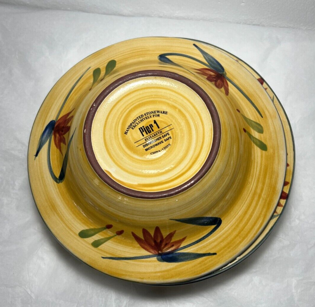 Three (3) Pier 1 Elizabeth Rimmed Soup Bowls - 9 3/4 inches - Image 1