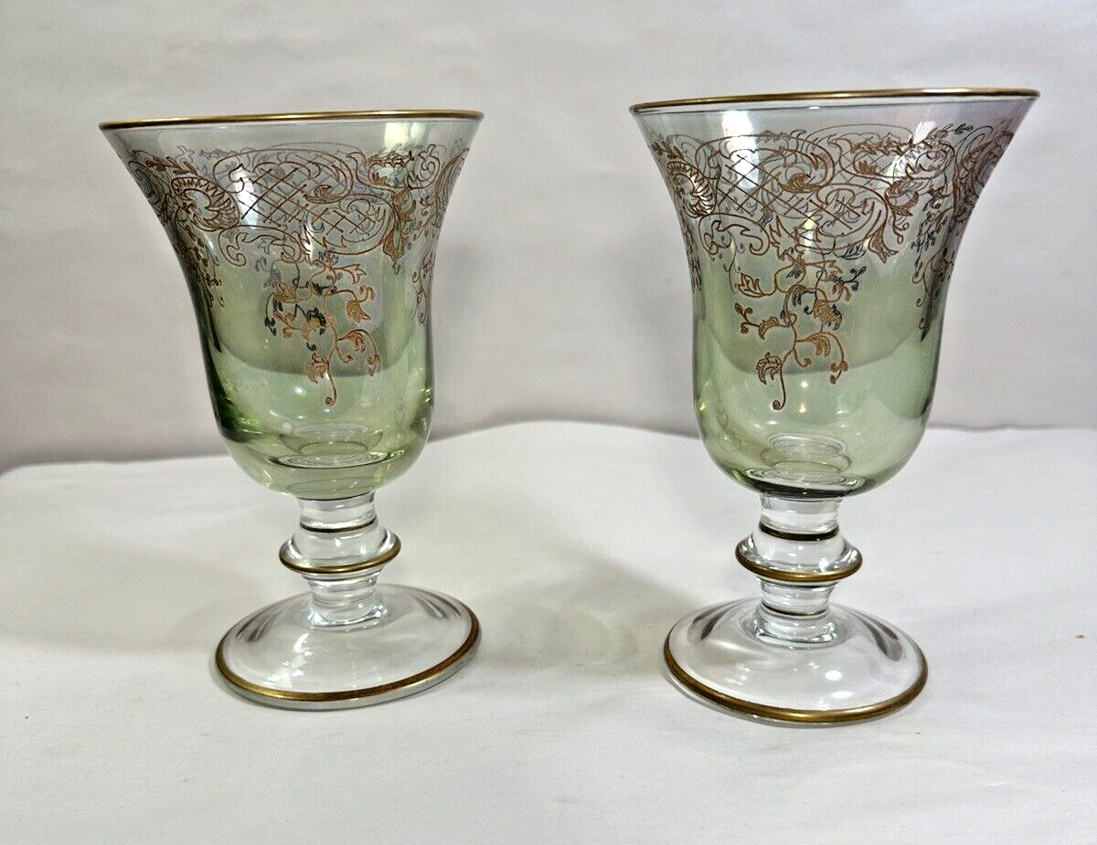 One Pair of Vetrerie di Empoli Wine Glasses - 6" Tall - Immaculate
