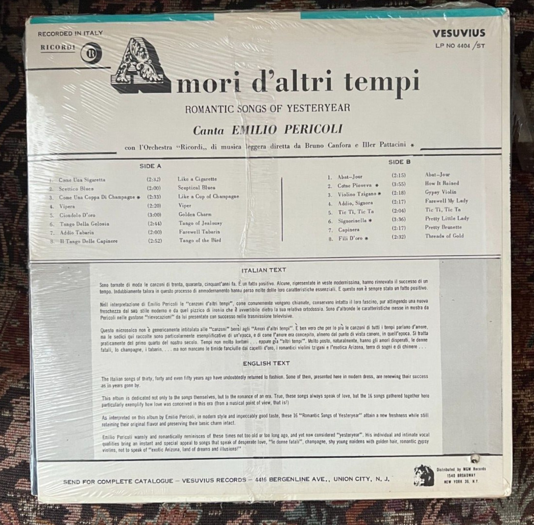 Sealed: EMILIO PERICOLI - AMORI D'ALIRI TEMPI - Vesuvias LP No. 4404 - Image 1