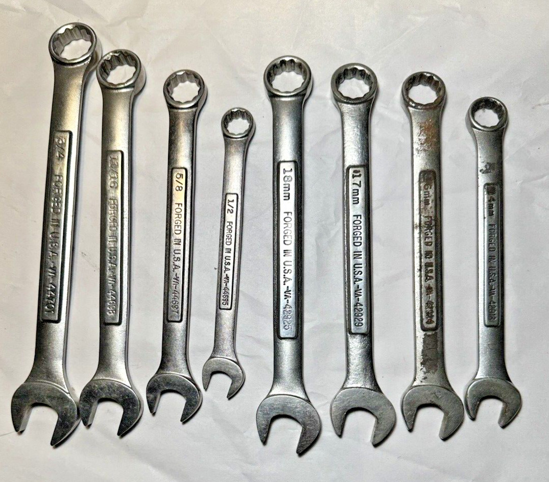 Eight (8) USA Craftsman Tools USA SAE & Metric Combination Wrenches - One Owner - Image 1