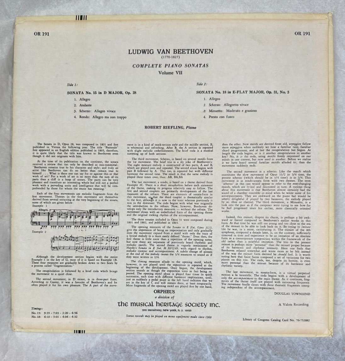 Robert Riefling - Beethoven Piano Sonatas Nos. 15 and 18 - OR 191 - MHS - Image 4