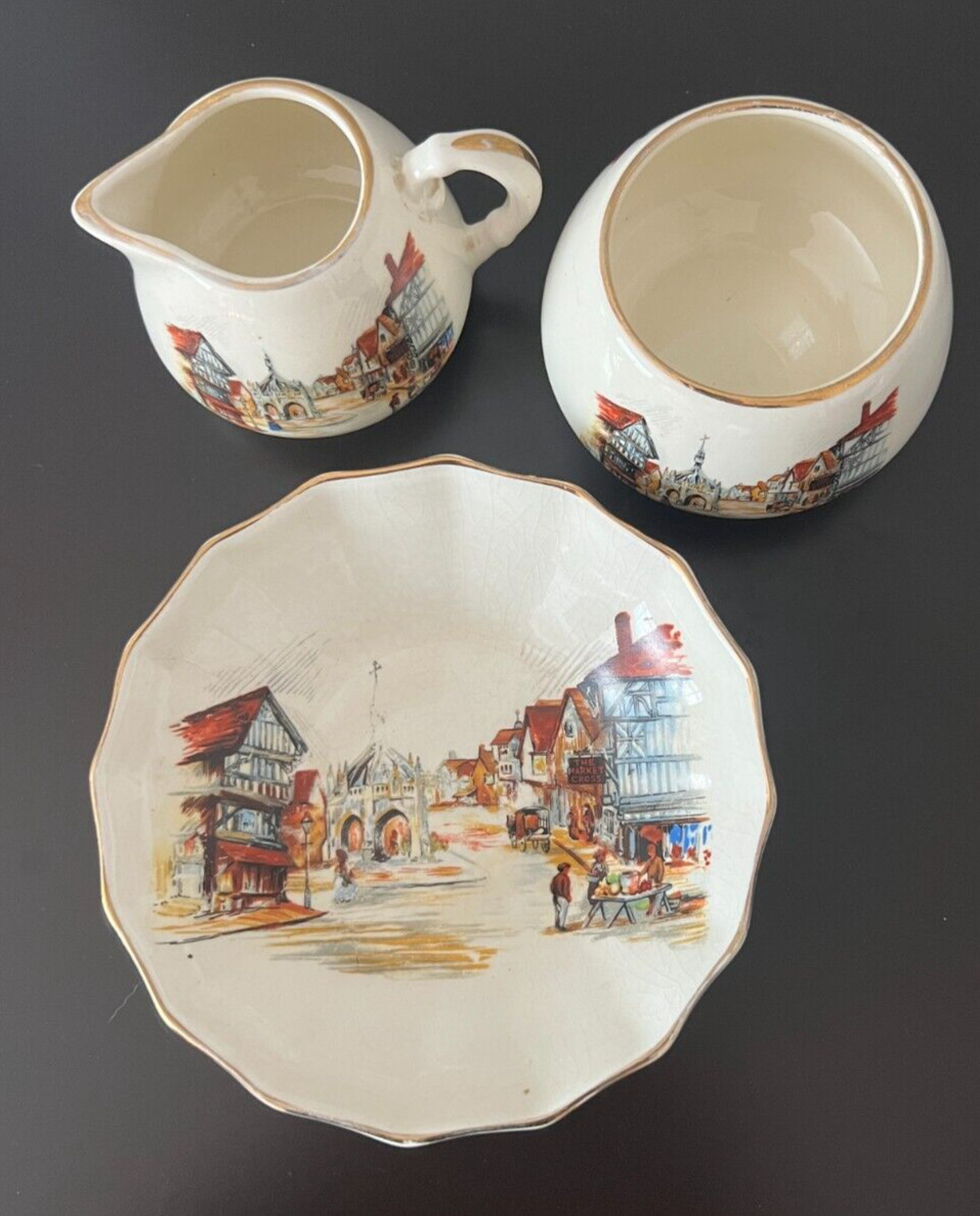 English Ware Lancaster Sandland LTD Hanley England Creamer, Sugar and Saucer EUC - Image 1