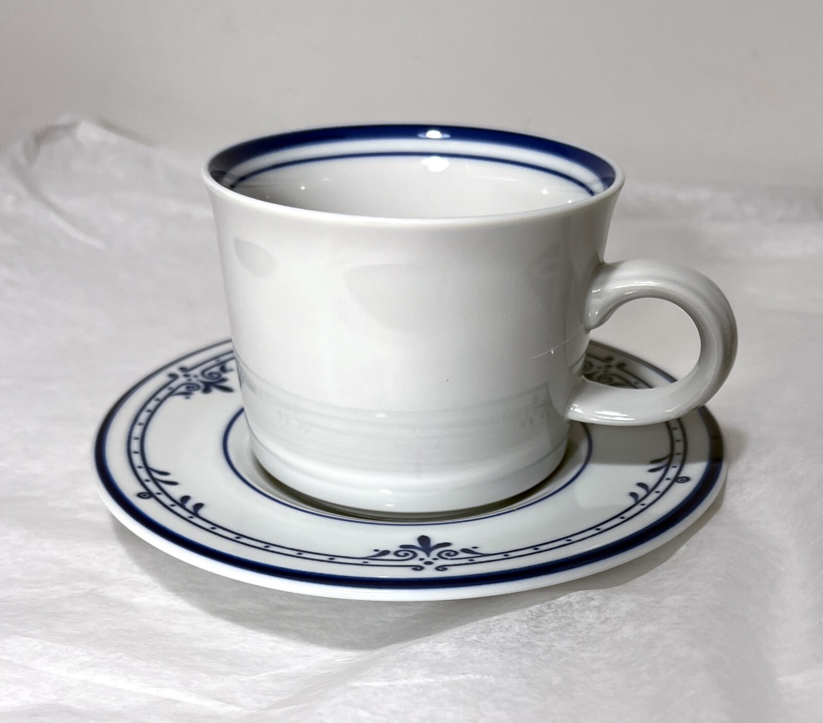 Seven (7) Mikasa Cera Stone Newport NB500 Blue Coffee Cups / Saucers - Japan - Image 1