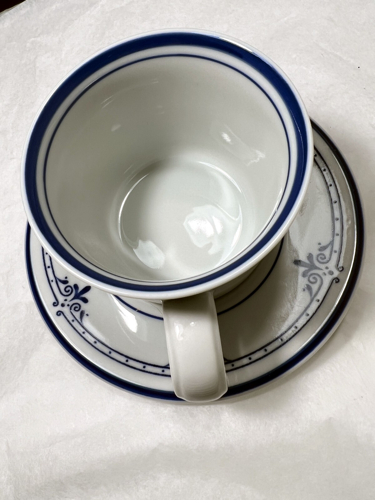 Seven (7) Mikasa Cera Stone Newport NB500 Blue Coffee Cups / Saucers - Japan - Image 2