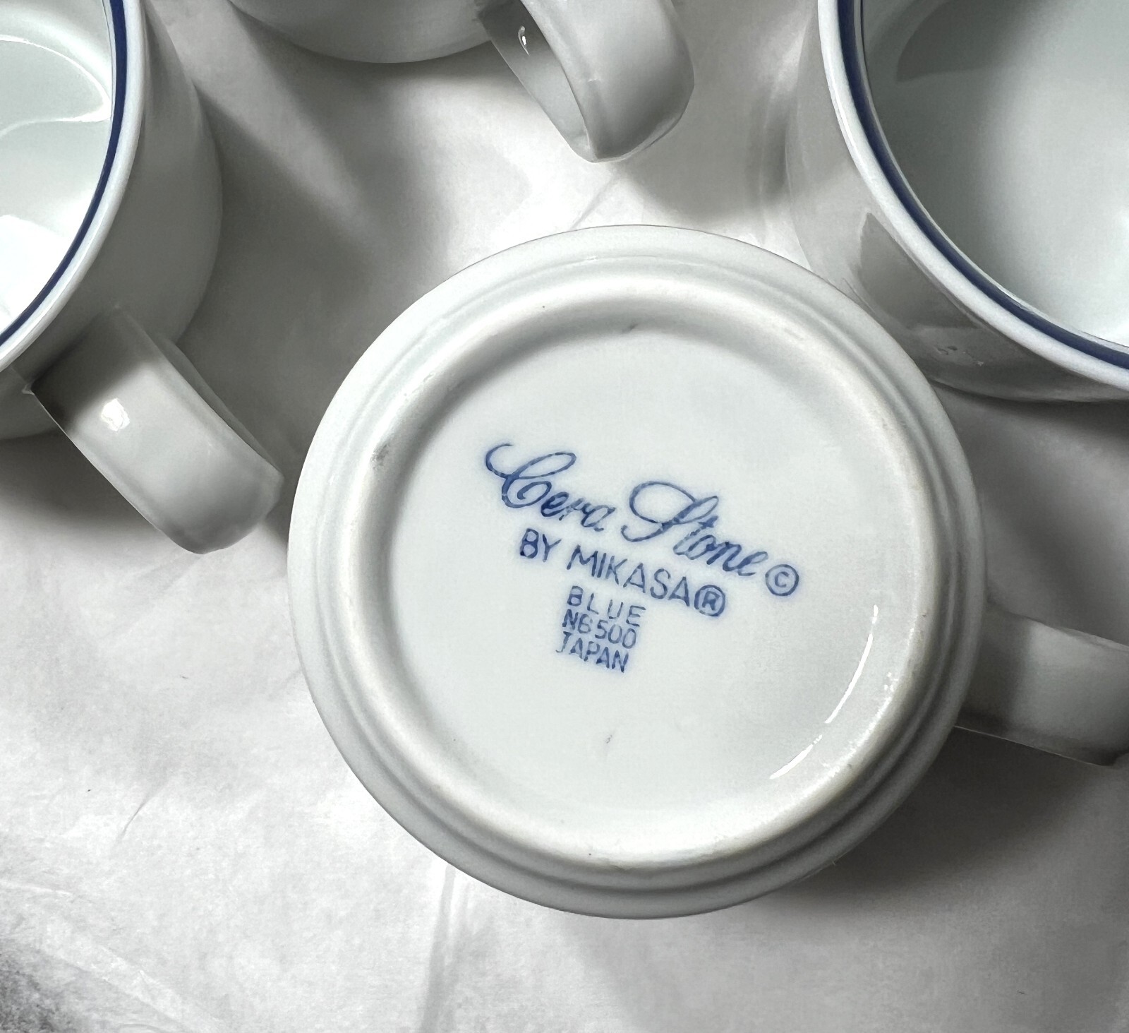 Seven (7) Mikasa Cera Stone Newport NB500 Blue Coffee Cups / Saucers - Japan - Image 4