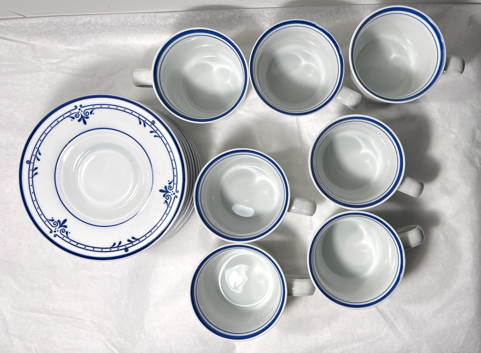 Seven (7) Mikasa Cera Stone Newport NB500 Blue Coffee Cups / Saucers - Japan - Image 5