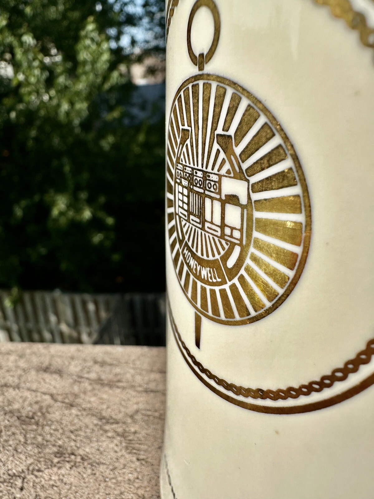 Vintage Ceramic Honeywell D Handle Mug / Beer Stein - Gold Logo - Image 1