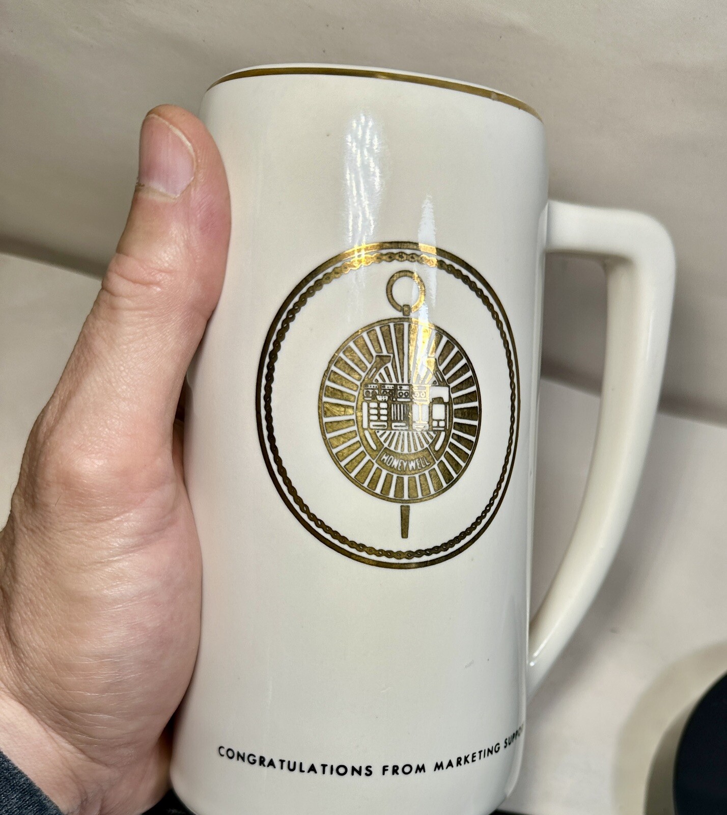 Vintage Ceramic Honeywell D Handle Mug / Beer Stein - Gold Logo - Image 3