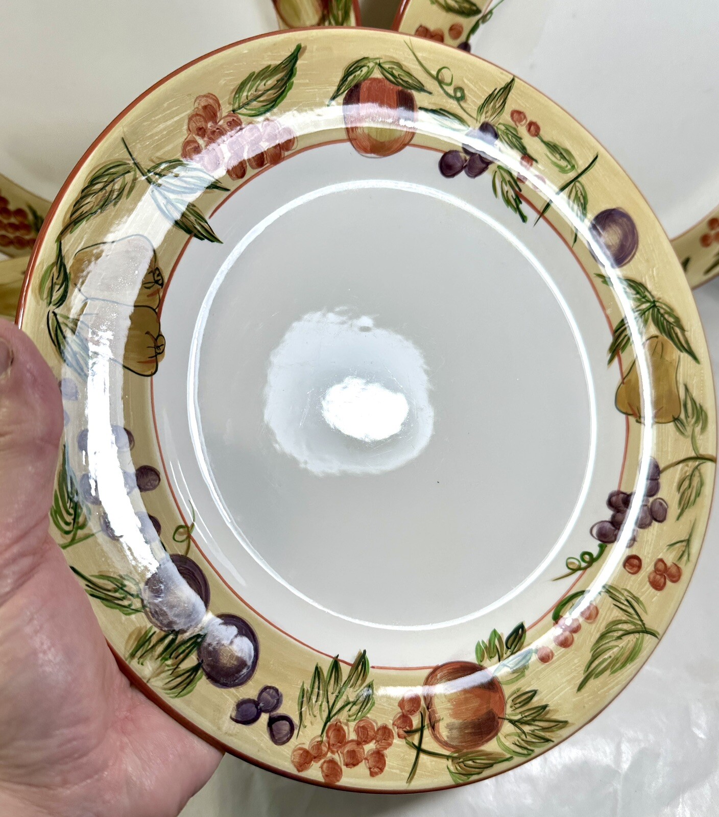 Set of Four (4) Oneida Earthenware VICTORIA Dinner Plates 11" - Fruit on Rim - Image 1