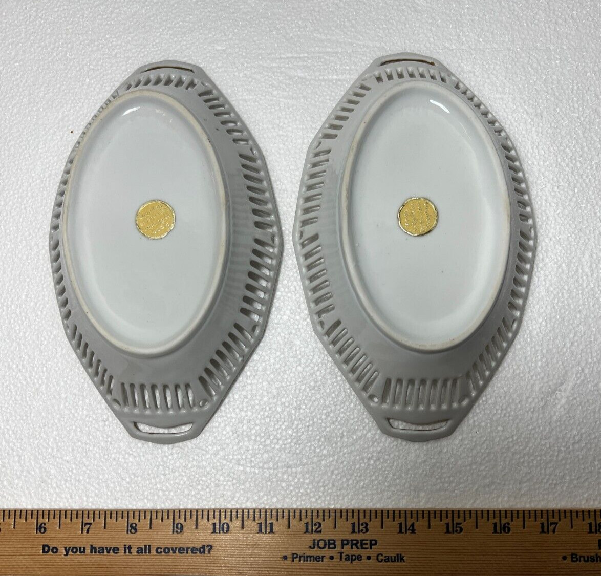 Two East German Porcelain Serving Dishes - Purple Flowers Gold Trim Latice Edge - Image 4