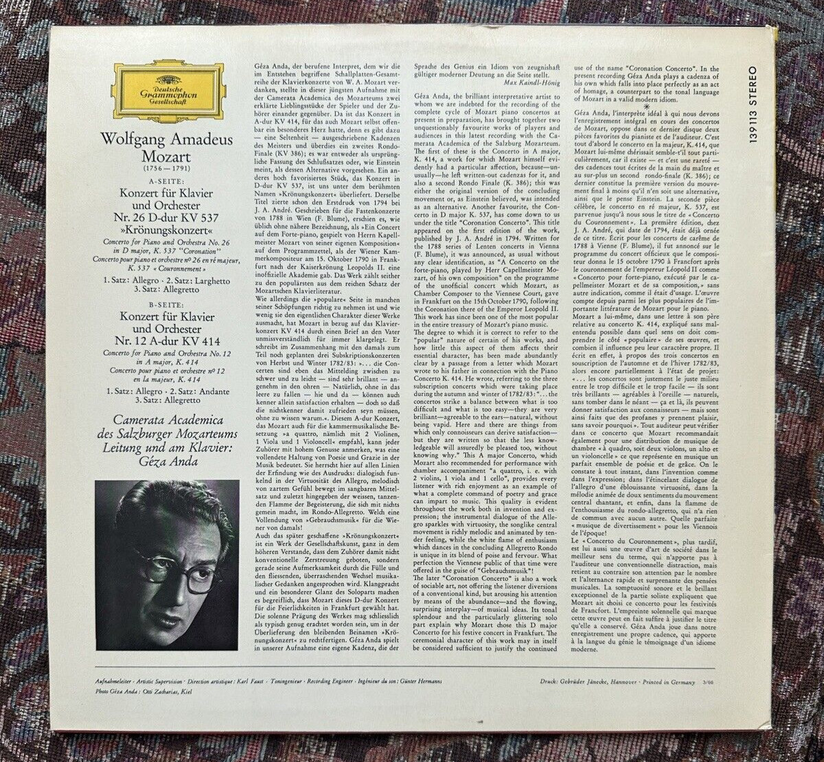 Mozart / Geza Anda - Piano Concerti KV 414 and KV 537 - DG LP 139 113 SLPM - Image 5