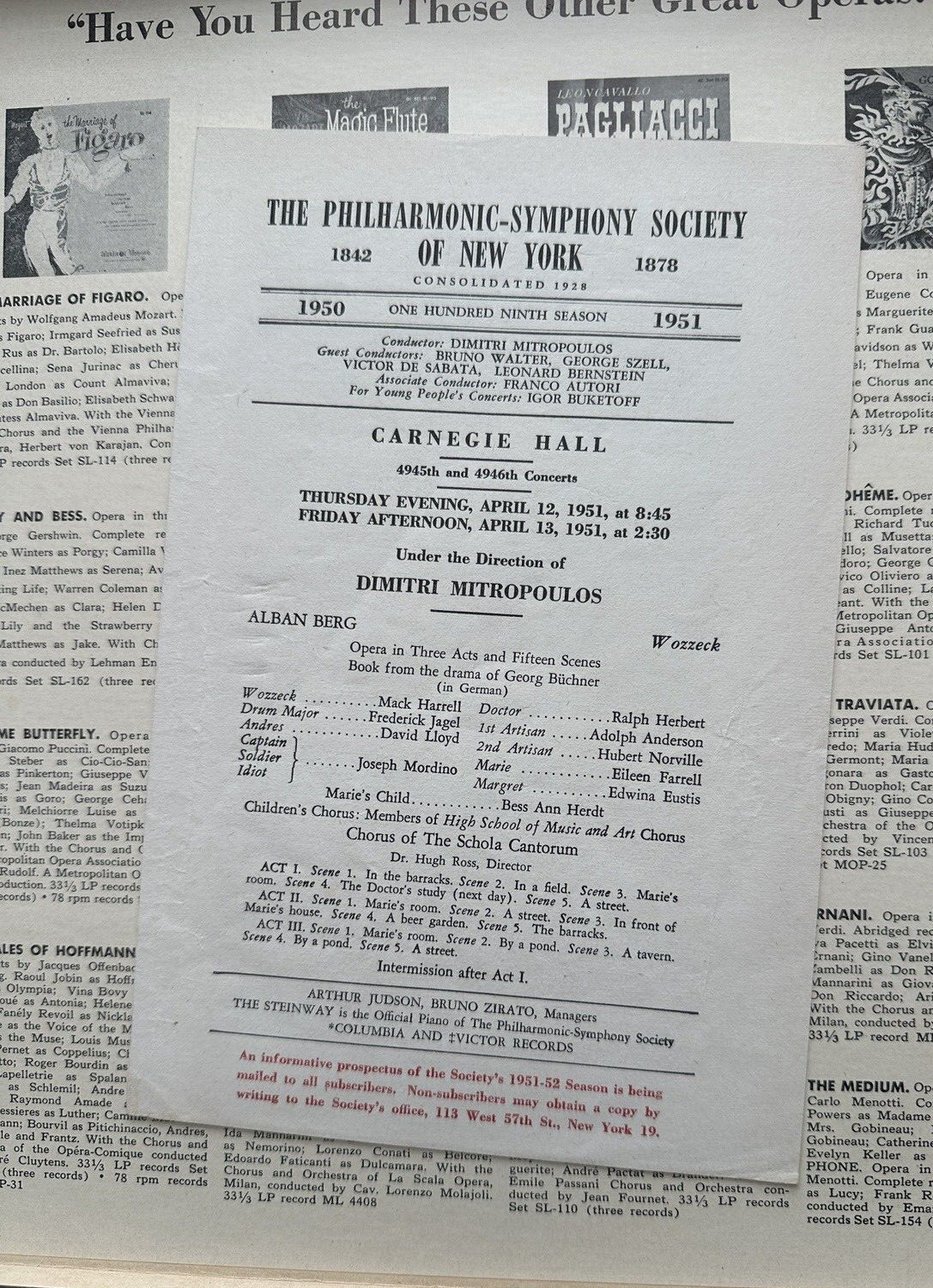 Alban Berg Wozzeck - Mitropoulos New York Philharmonic SL-118 Blue Label 1951 - Image 3