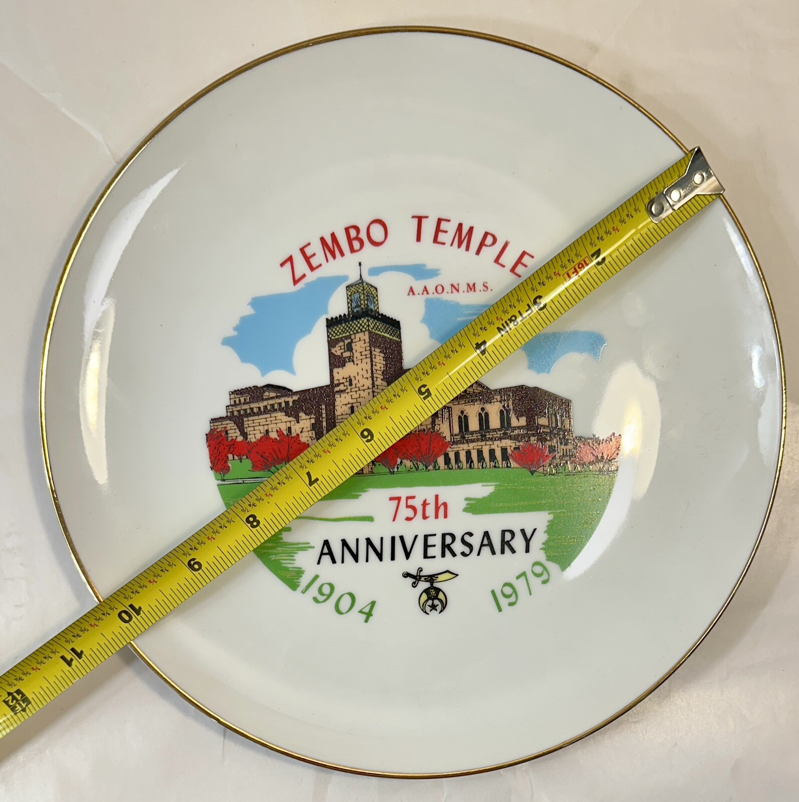 Zembo Temple 75th Anniversary Ceramic Commemorative Plate, 1904-1979 - Mint - Image 1