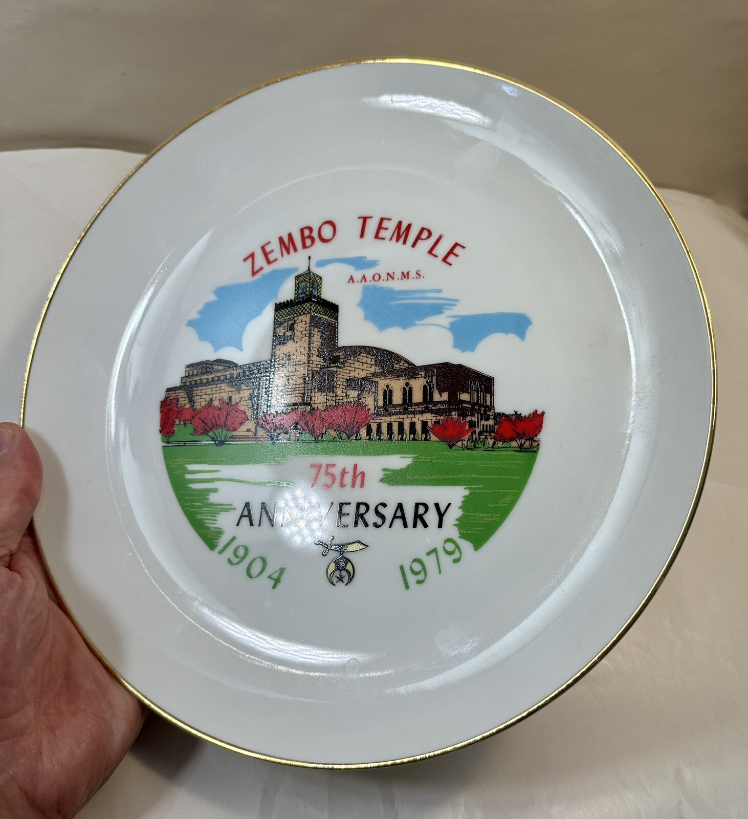 Zembo Temple 75th Anniversary Ceramic Commemorative Plate, 1904-1979 - Mint - Image 2