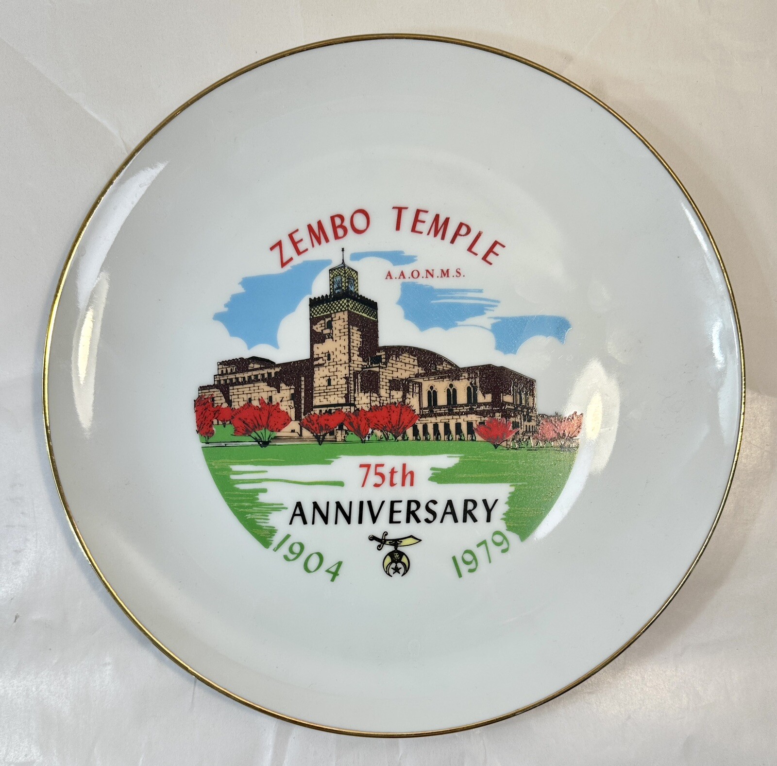 Zembo Temple 75th Anniversary Ceramic Commemorative Plate, 1904-1979 - Mint