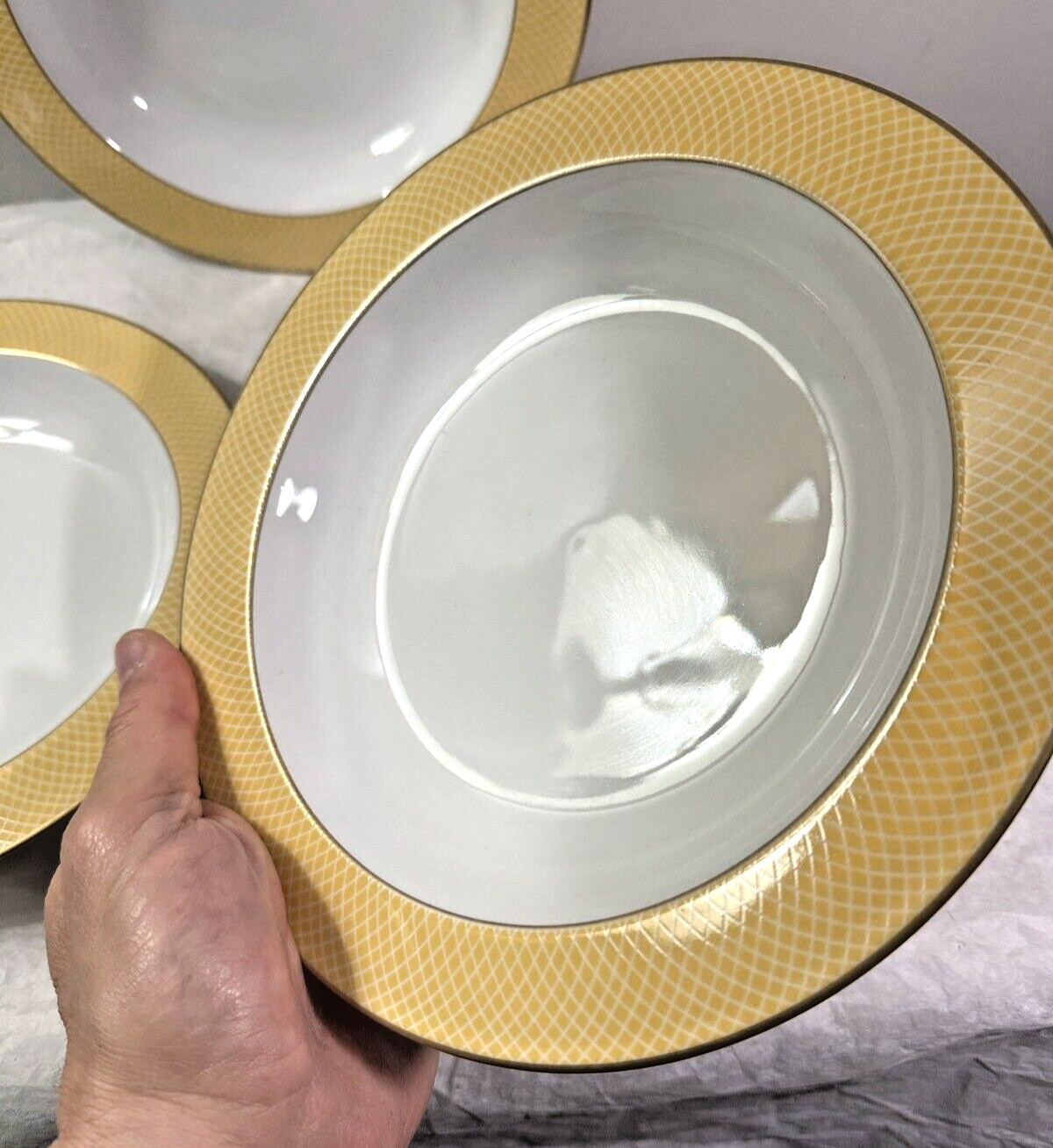 3 BLOCK SPAL Sunrise Gold Trim Rimmed 8 3/4" Soup / Pasta / Salad Bowls - Image 2