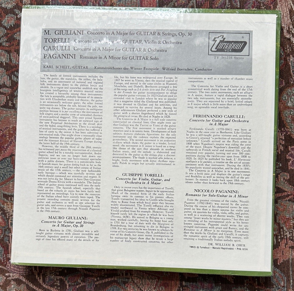 SEALED: Karl Scheit - Giuliani Torelli Carulli Paganini  Turnabout TV 34123S - Image 1