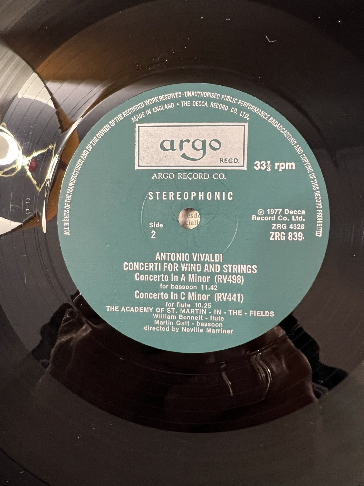 VIVALDI Concerti for Wind and Strings - ARGO ZRG-839 - Neville Marriner ASMF - Image 2