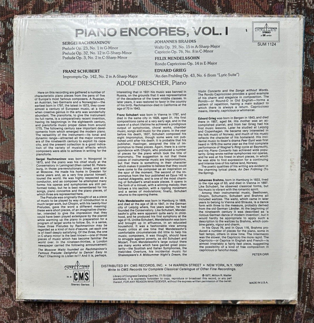 SEALED: Adolf Drescher – Piano Encores, Vol I - SUM 1124 - Image 1
