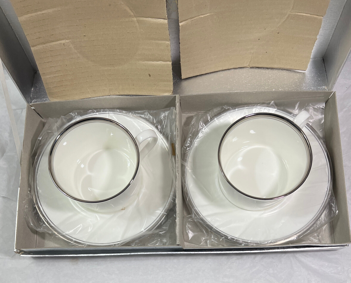 Two (2) Mikasa Platinum Halo Bon Jour Cups and Saucers - NIB - Image 2