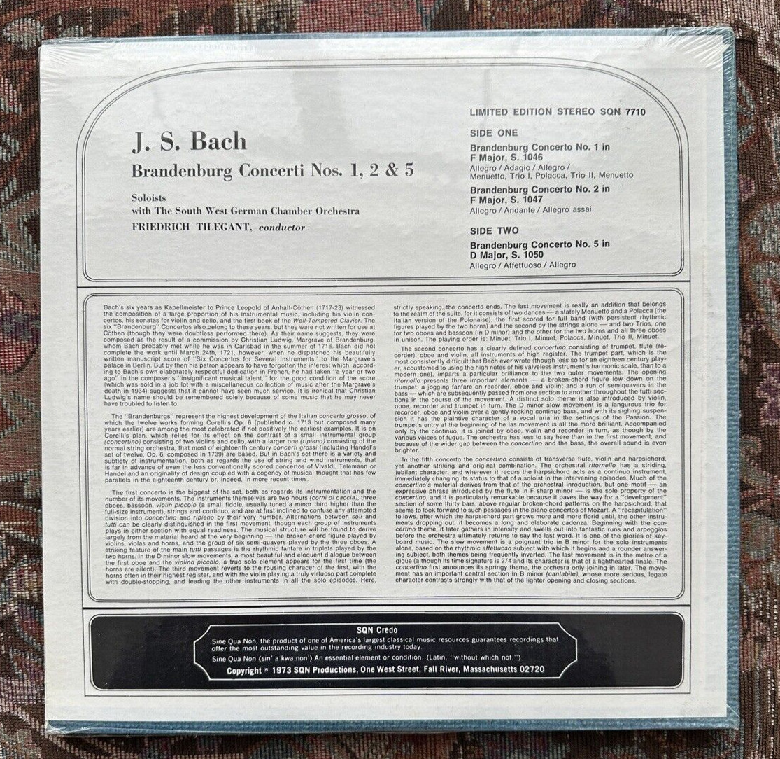 SEALED: BACH: Brandenburg Concertos No. 1, 2 & 5 - Friedrich Tilegant - SQN 7710 - Image 1