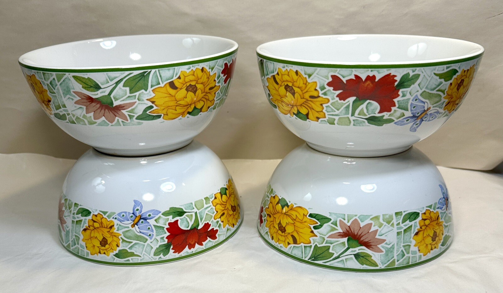 Set Of 4 Pfaltzgraff Mosaic 6" Floral Cereal Bowls - Indonesia - Unboxed - Image 3