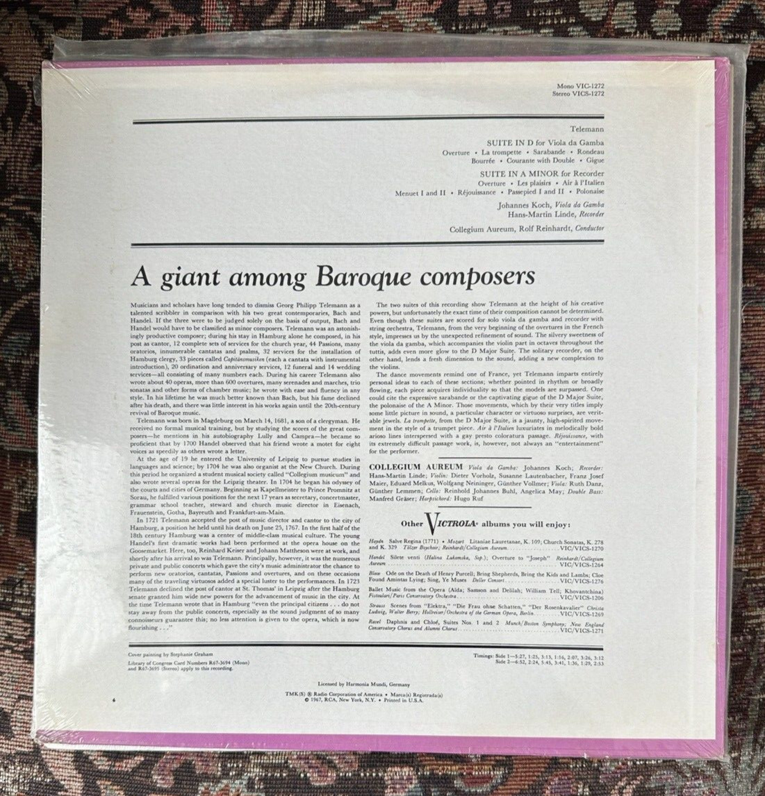 SEALED: Telemann Suite in D - Rolf Reinhardt -  Victrola VICS-1272 - Image 1