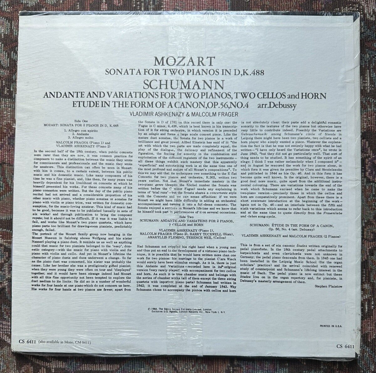 SEALED:  MOZART & SCHUMANN - Ashkenazy & Frager - London CS-6411 - Image 1