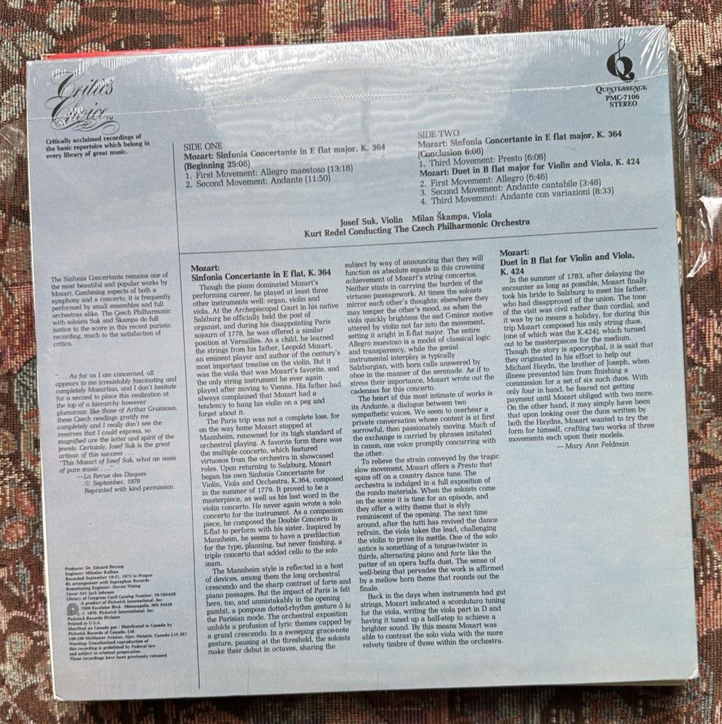 SEALED: Redel / Suk - Mozart Sinfonia Concertante in E Flat Major - PMC 7106 - Image 1