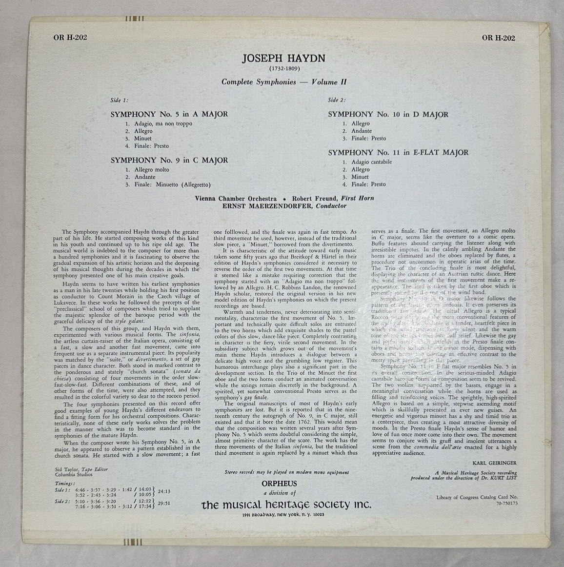 Haydn Symphonies No 5, No 9, No 10, No 11 - Maerzendorfer - OR H-202 - MHS - Image 5
