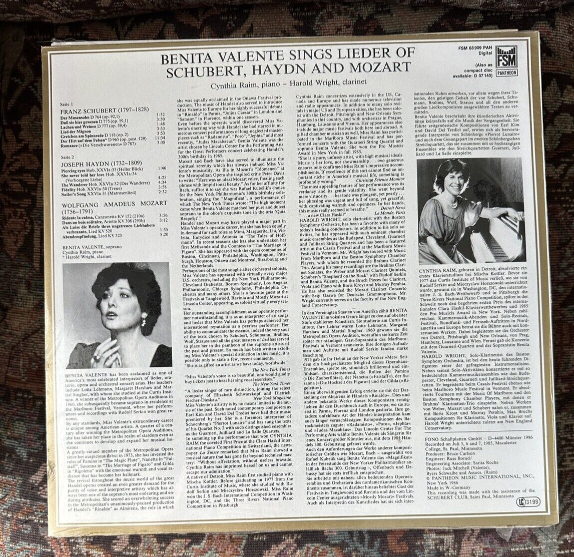 SEALED: Benita Valente Sings Songs of Schubert, Haydn, Mozart - Image 1