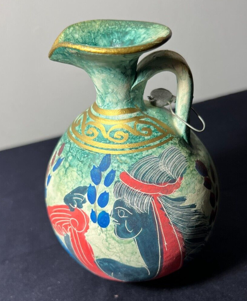F.Lli Motta Greek Replica Pottery Pitcher / Jug - Hand Painted - 6" tall