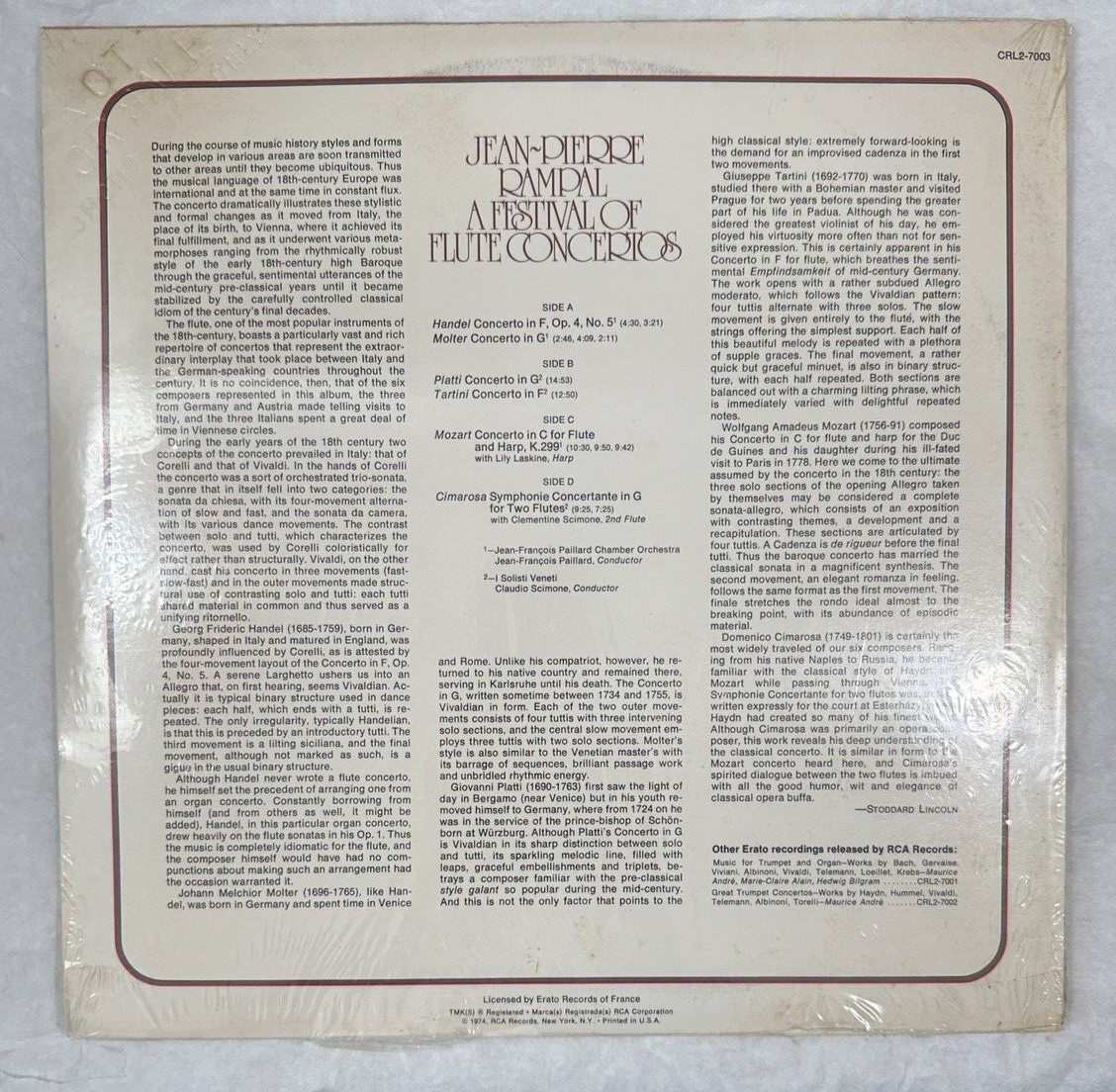 SEALED: Jean Pierre Rampal: A Festival of Flute Concertos - RCA CRL 2-7003 - Image 1