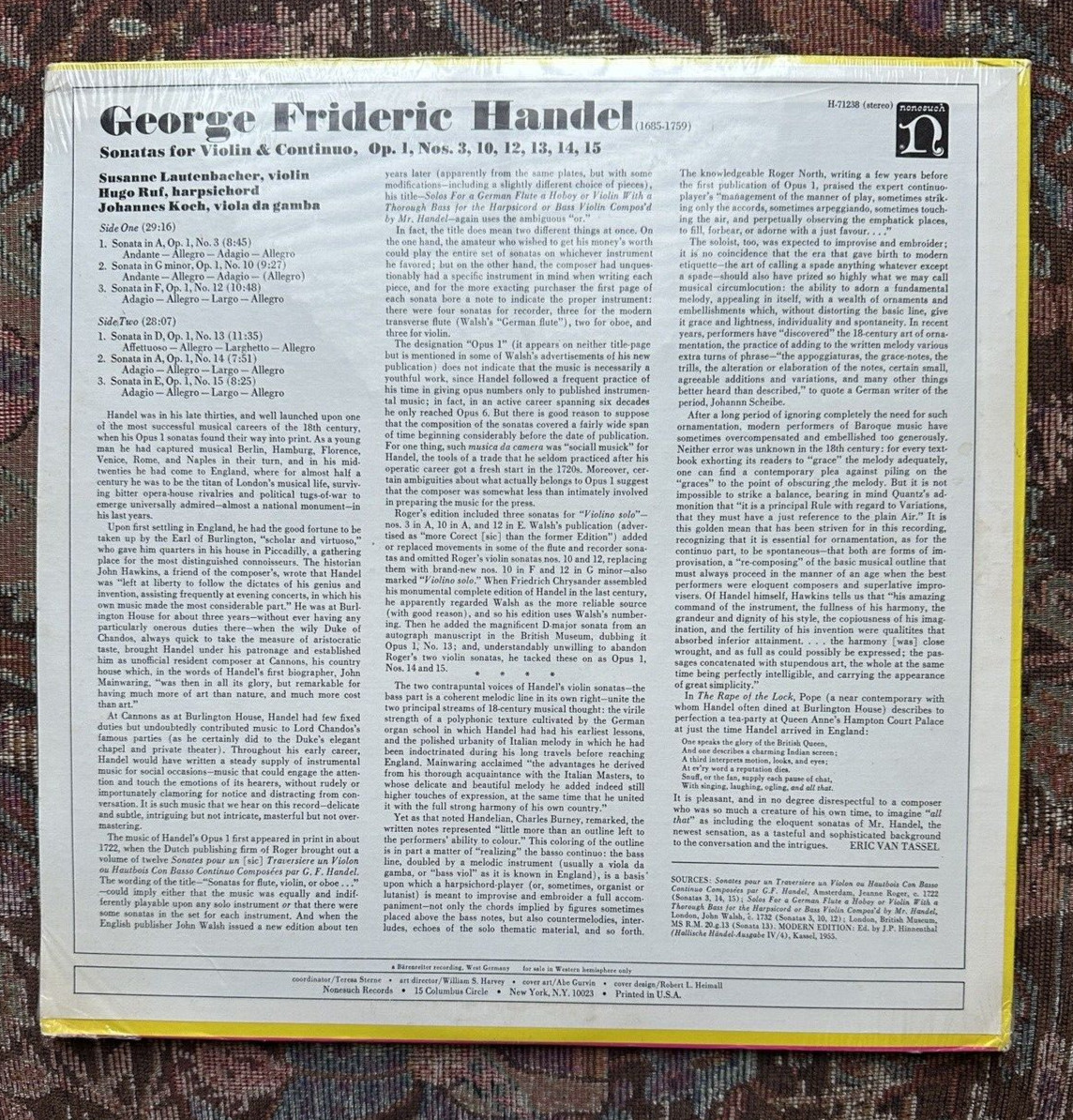 SEALED: Handel Sonatas For Violin & Continuo, Op. 1, Nos. 3, 10, 12, 13, 14, 15 - Image 3