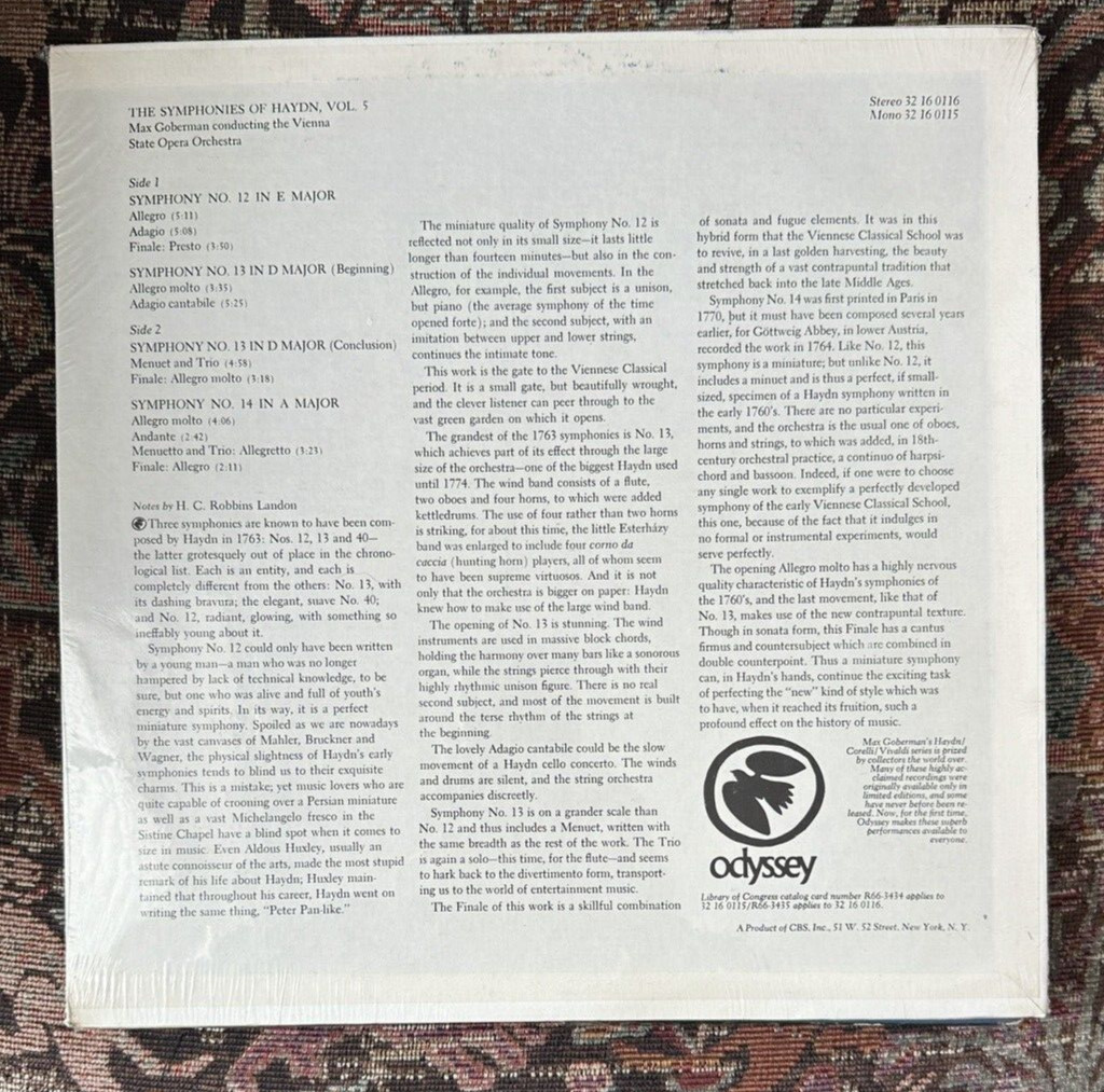 SEALED: Max Goberman- Symphonies of Haydn Vol. 5 - Odyssey 32 16 0115 - Image 1