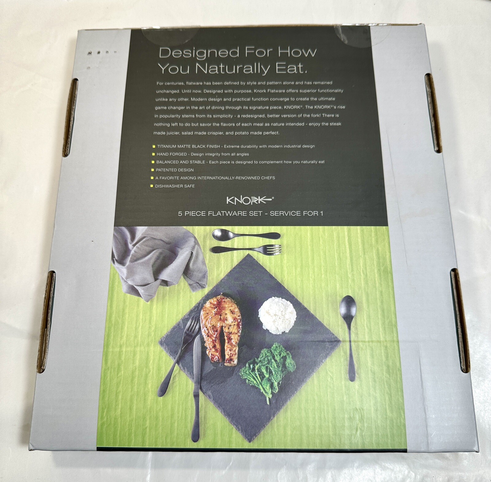 Knork Flatware 5-Piece Place Setting Matte Black Titanium Finish Brand New Set - Image 6