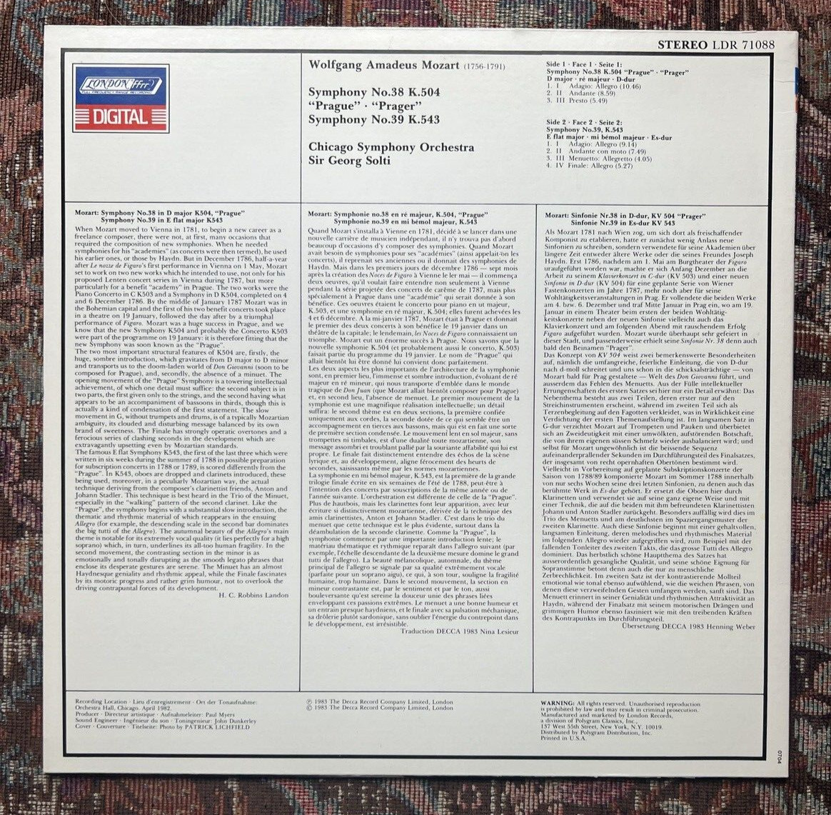 Sir Georg Solti CSO -- Mozart Symphony 38 and 39 - London Digital LDR 71088 - Image 6