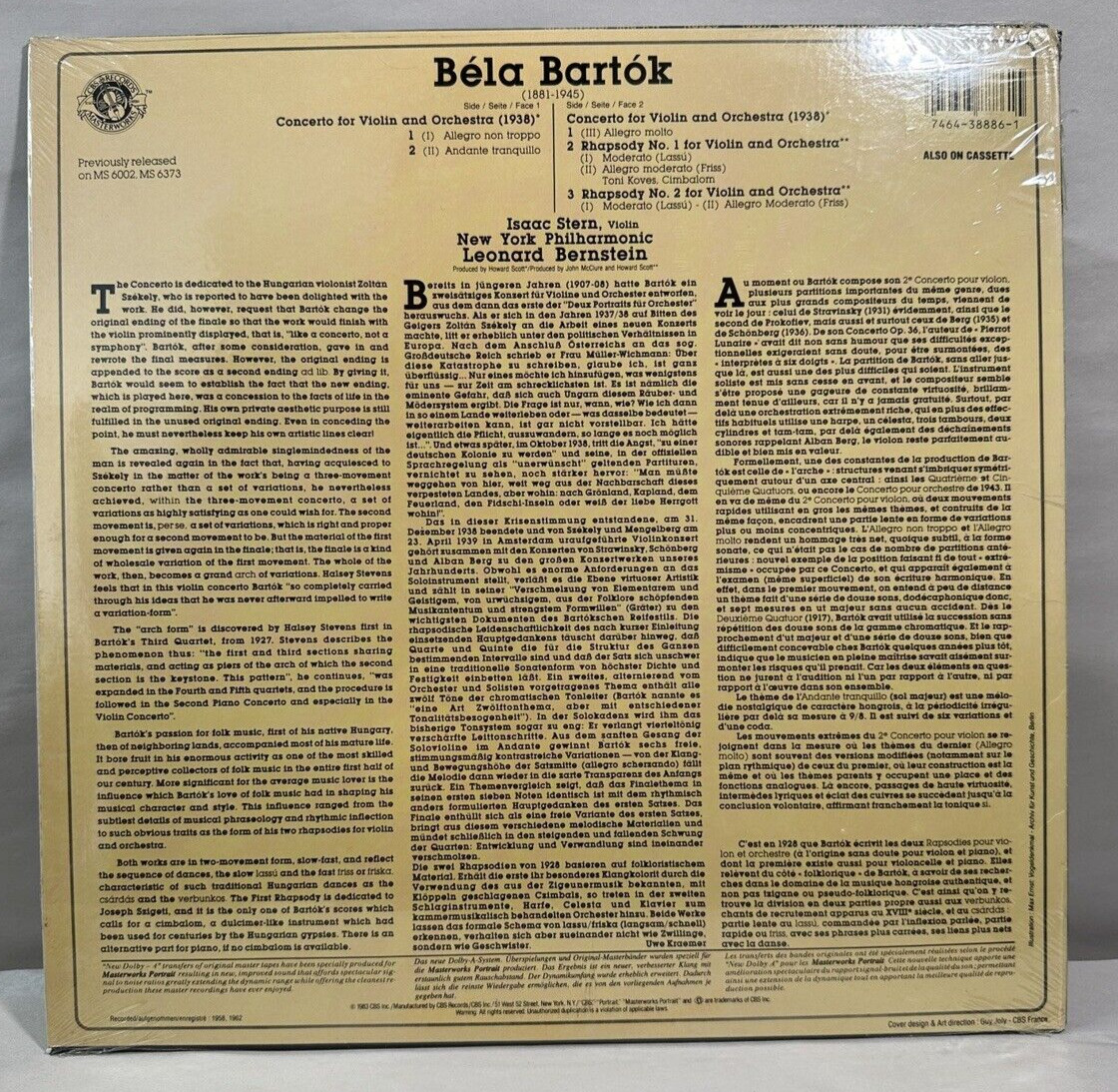 SEALED: Isaac Stern, Leonard Bernstein -BARTOK Violin Concerto 2 / Rhapsodies - Image 1