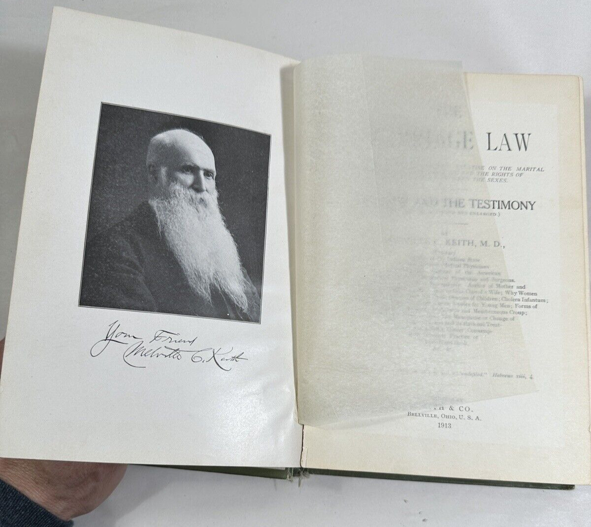 1913 Antique Illus. Marriage Guide "The Marriage Law, the Law and Testimony" - Image 3