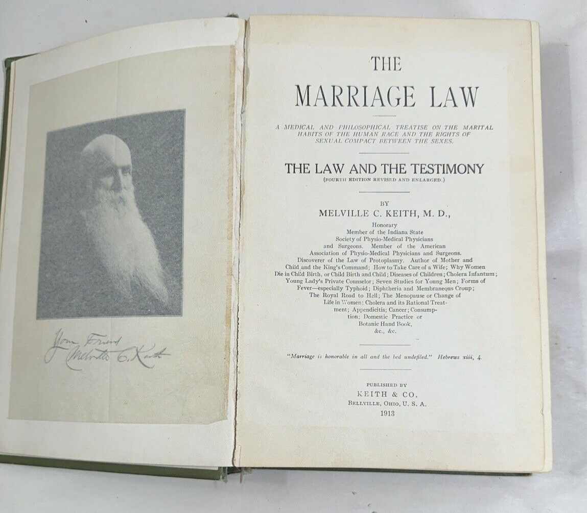 1913 Antique Illus. Marriage Guide "The Marriage Law, the Law and Testimony" - Image 4