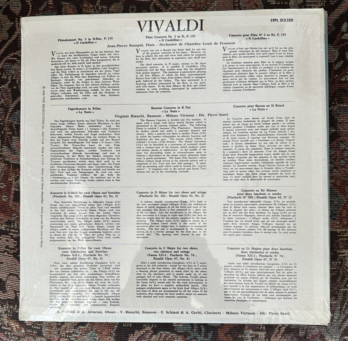 SEALED: Vivaldi Flute Concerto / Bassoon Concerto - Rampal - Vox  STPL 513.120 - Image 1