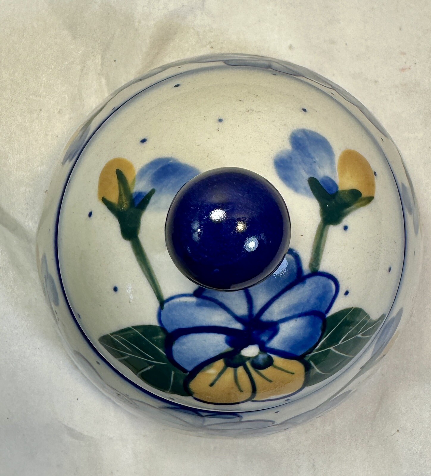 Boleslawiec Sugar Bowl - Pottery Blue Butterflies & Flowers - Signed by Artist - Image 7