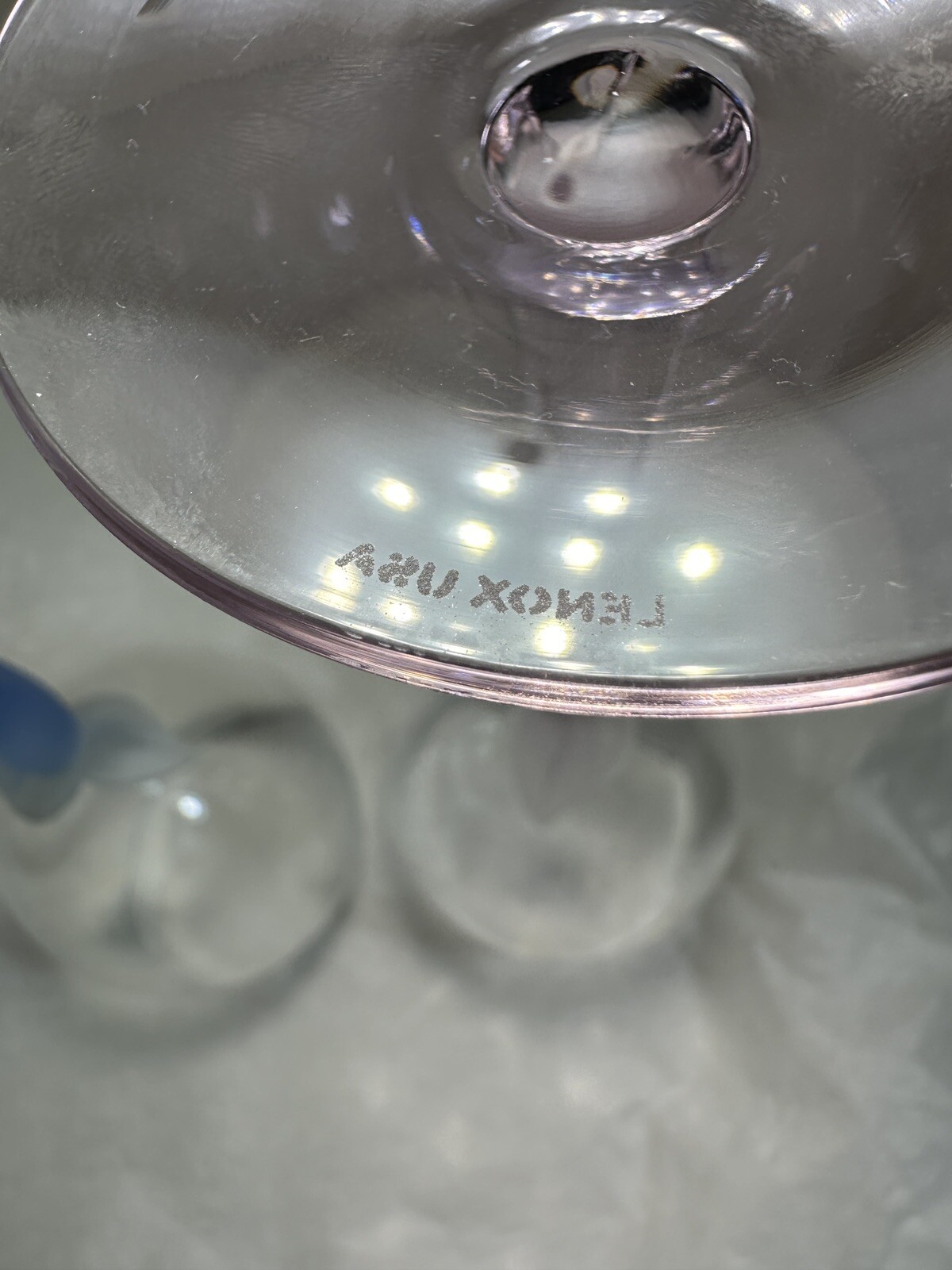 2 Lenox Spring Mist Blue / Pink Frosted Stem Water Goblets/Wine Glasses - 8 3/4" - Image 1