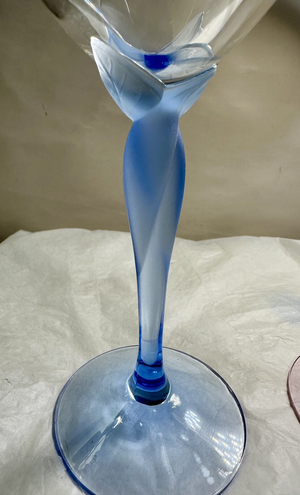 2 Lenox Spring Mist Blue / Pink Frosted Stem Water Goblets/Wine Glasses - 8 3/4" - Image 6